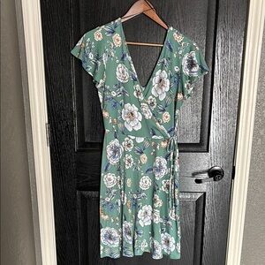 Kaileigh Green Wrap Tie Front Sundress